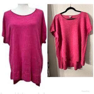 Eileen Fisher Hot Pink Linen Oversized medium Linen Tunic Style Sweater